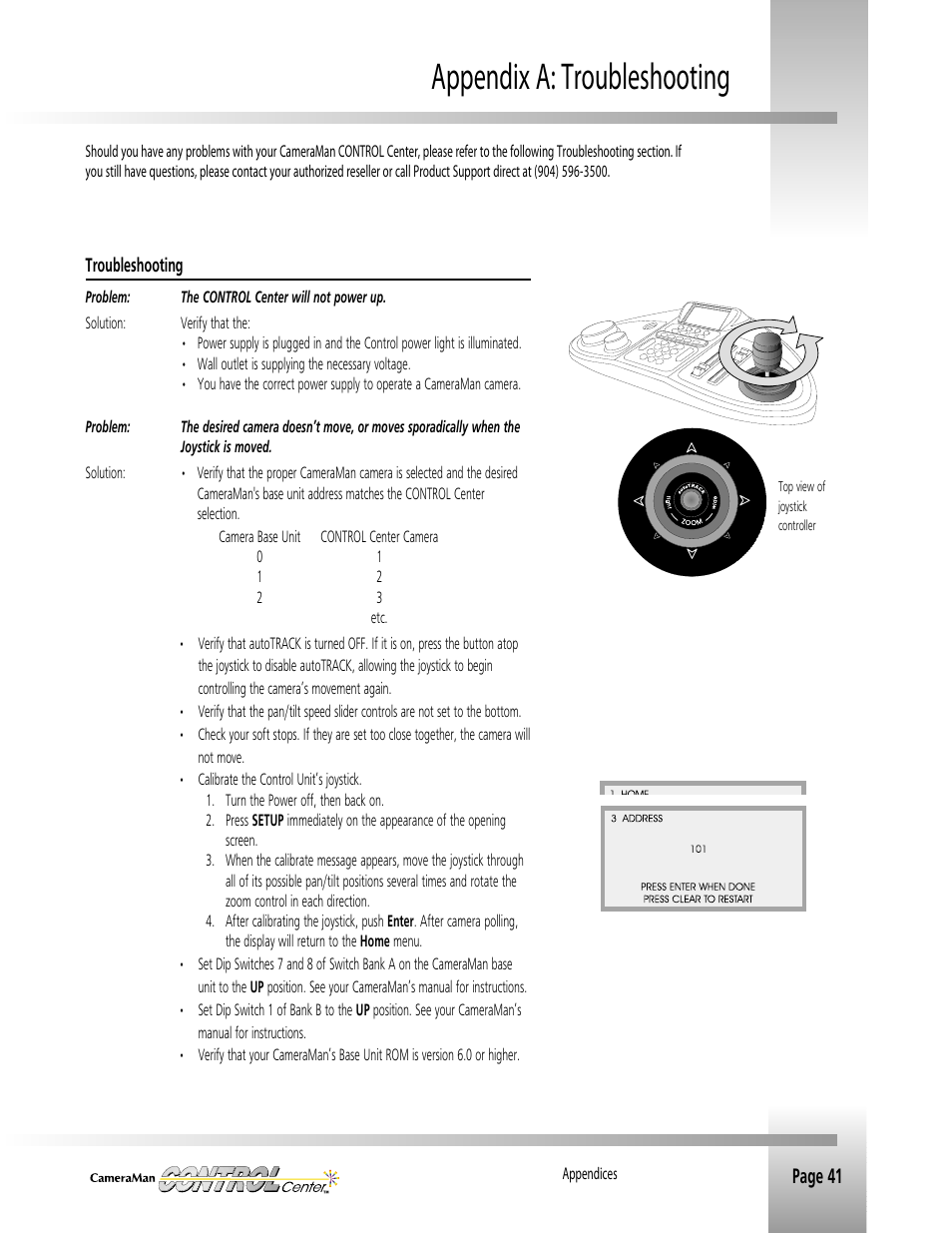 Appendix a: troubleshooting | Grass Valley CONTROL Center CameraMan Rev.B User Manual | Page 44 / 52