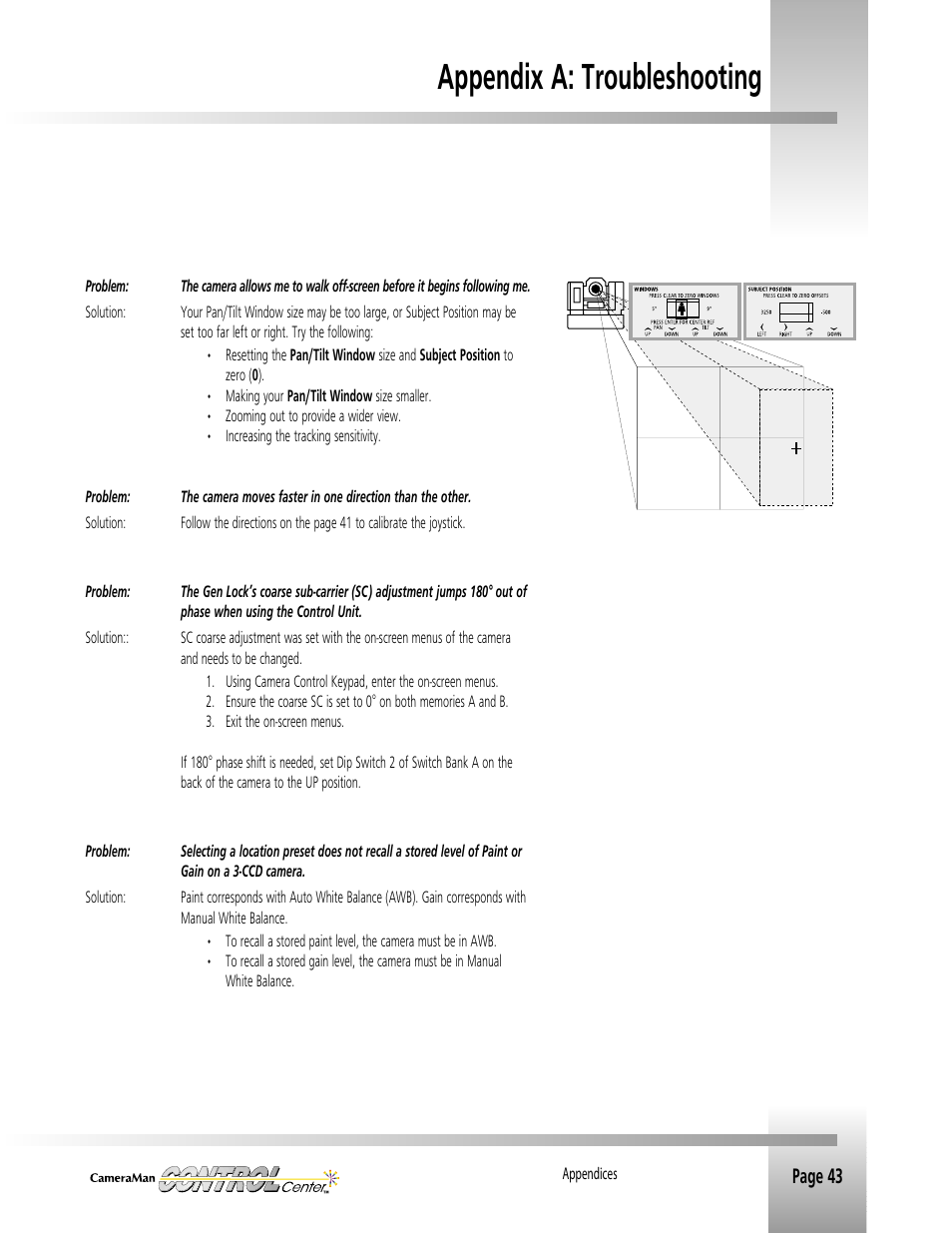 Appendix a: troubleshooting | Grass Valley CONTROL Center CameraMan Rev.B User Manual | Page 46 / 52
