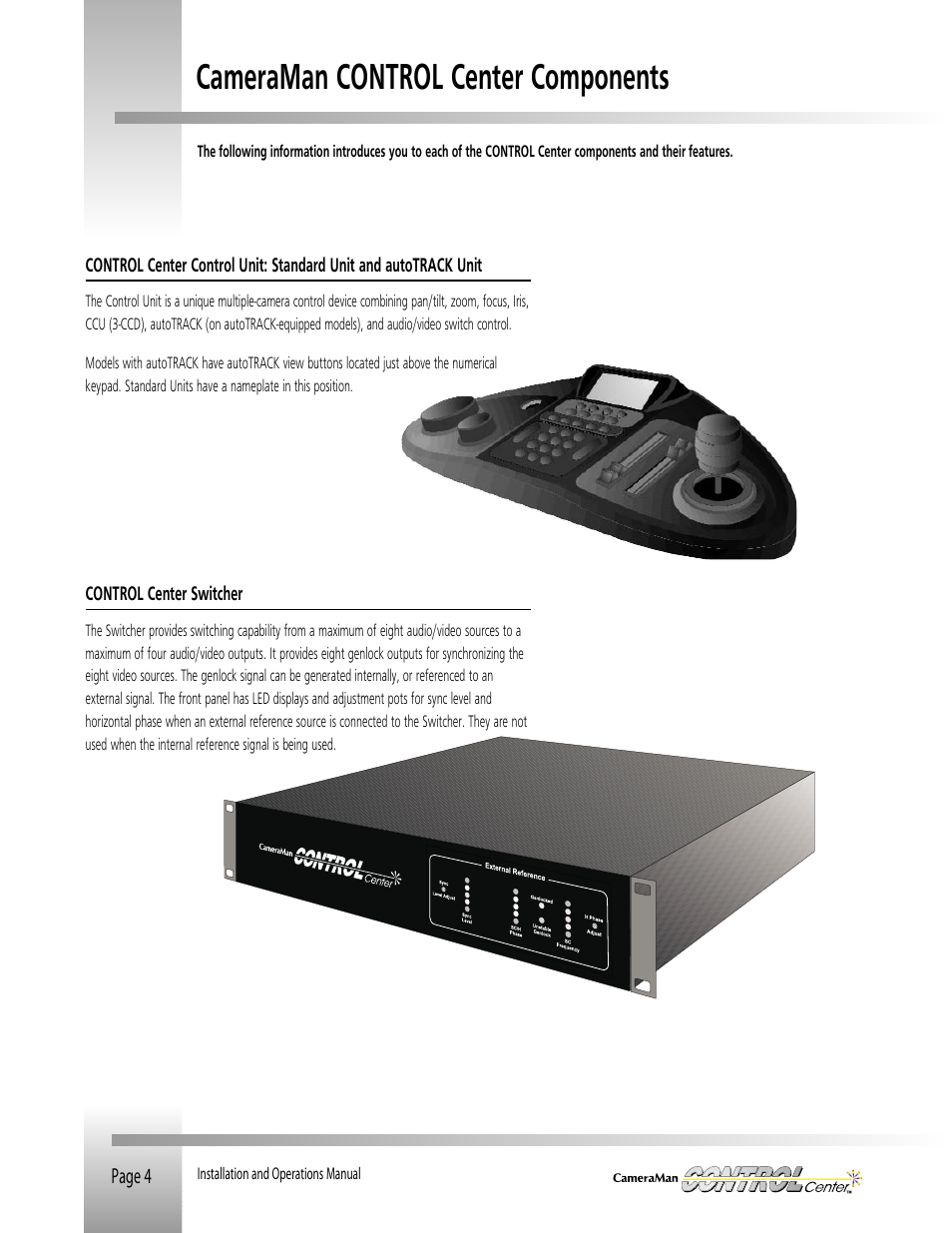 Cameraman control center components | Grass Valley CONTROL Center CameraMan Rev.B User Manual | Page 7 / 52