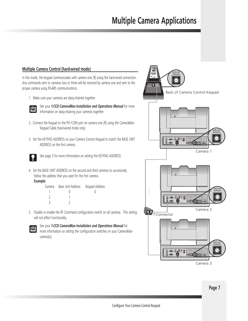 Multiple camera applications, Page 7, Multiple camera control (hard-wired mode) | Configure your camera control keypad | Grass Valley 1-CCD CameraMan Rev.D1 User Manual | Page 10 / 19