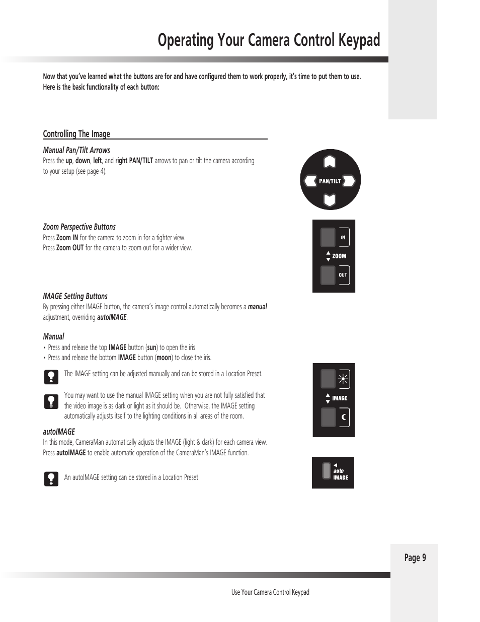 Operating your camera control keypad | Grass Valley 1-CCD CameraMan Rev.D1 User Manual | Page 12 / 19