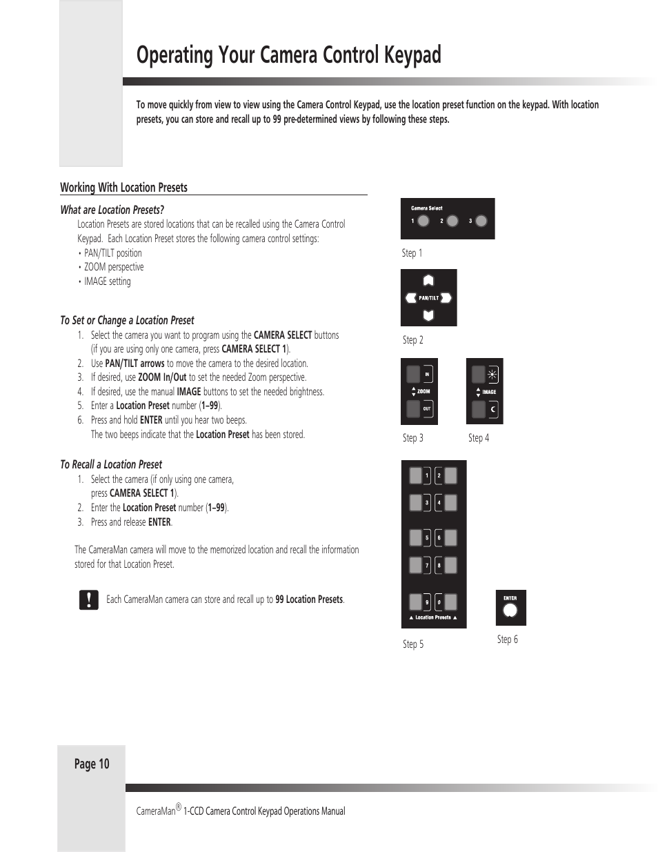 Operating your camera control keypad | Grass Valley 1-CCD CameraMan Rev.D1 User Manual | Page 13 / 19