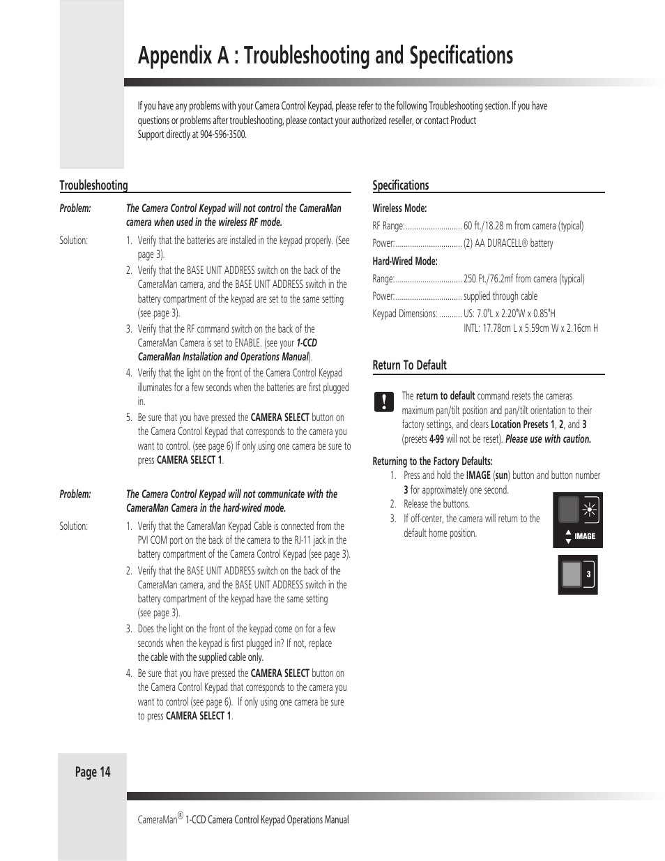 Appendix a : troubleshooting and specifications | Grass Valley 1-CCD CameraMan Rev.D1 User Manual | Page 17 / 19