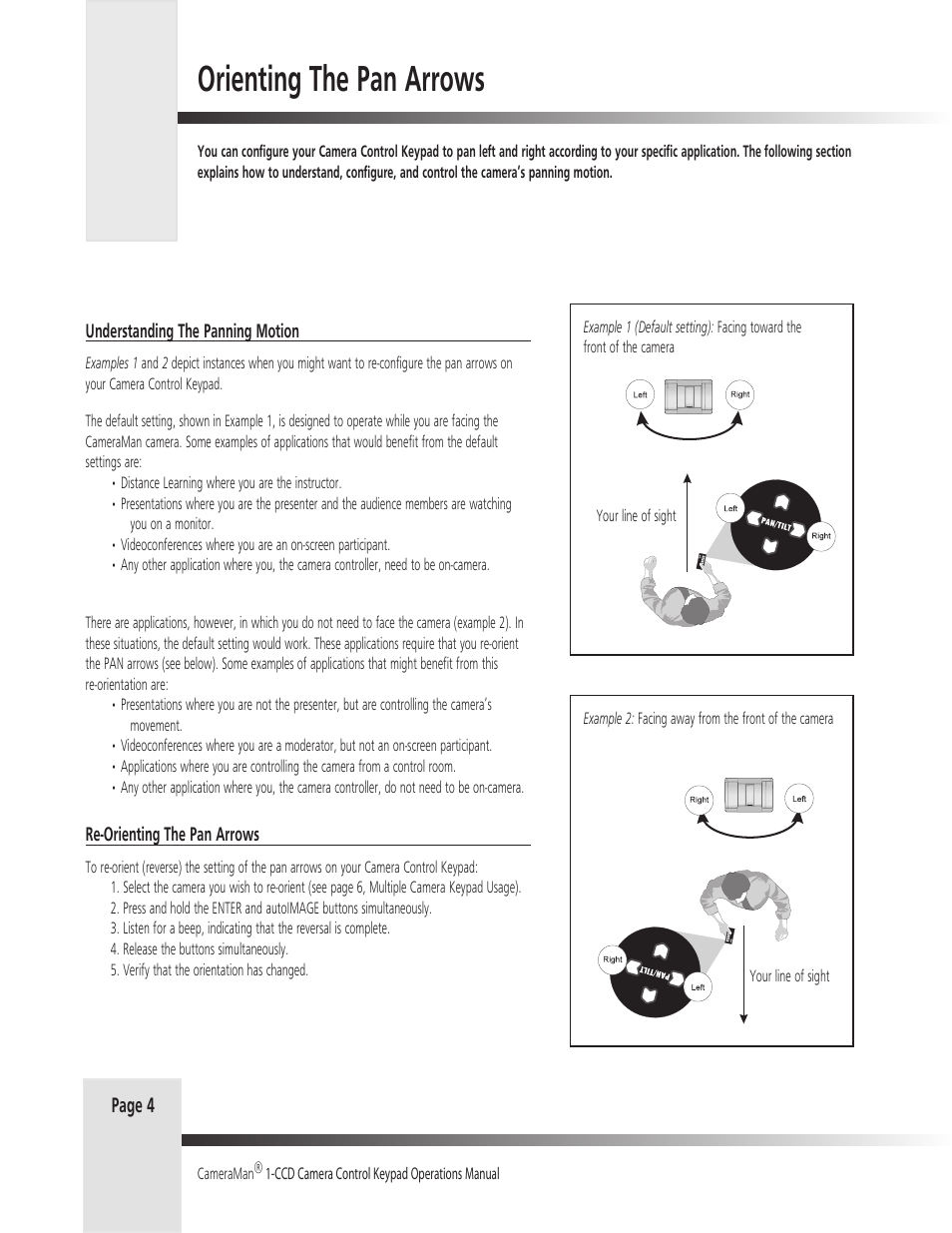 Orienting the pan arrows | Grass Valley 1-CCD CameraMan Rev.D1 User Manual | Page 7 / 19