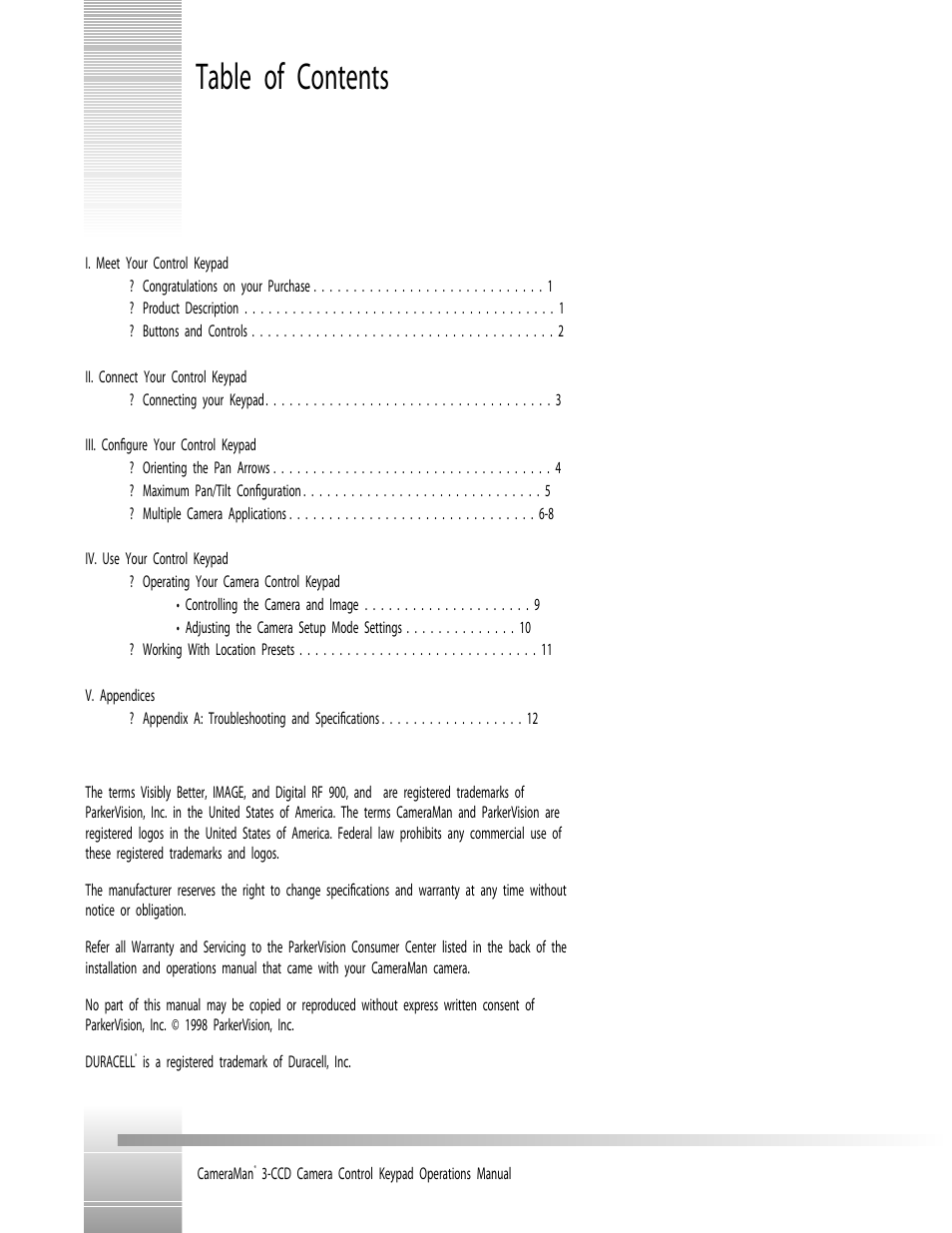 Grass Valley CameraMan Control Keypad User Manual | Page 3 / 17