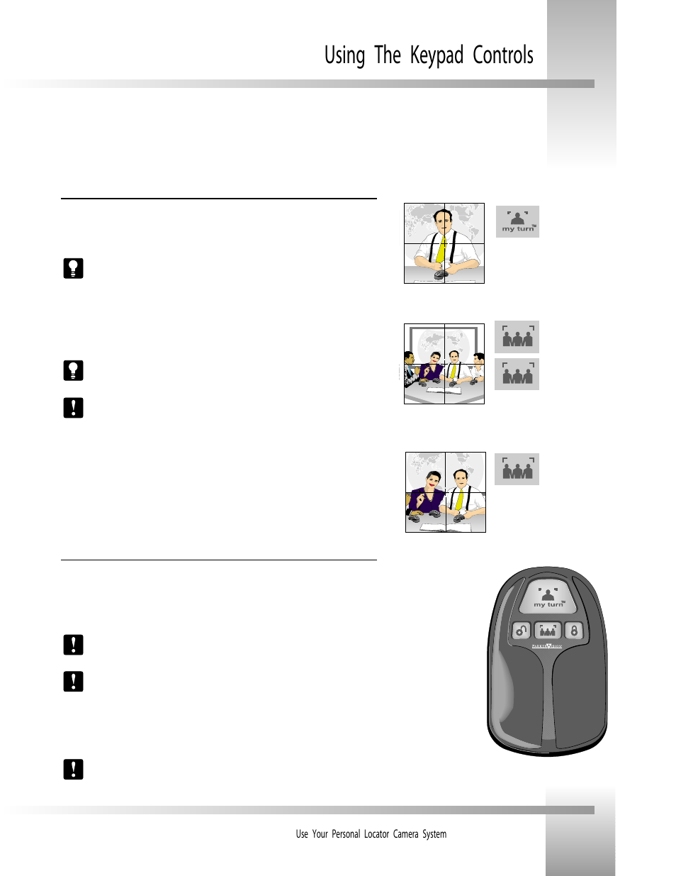 Using the keypad controls | Grass Valley Personal Locator System CameraMan User Manual | Page 10 / 17