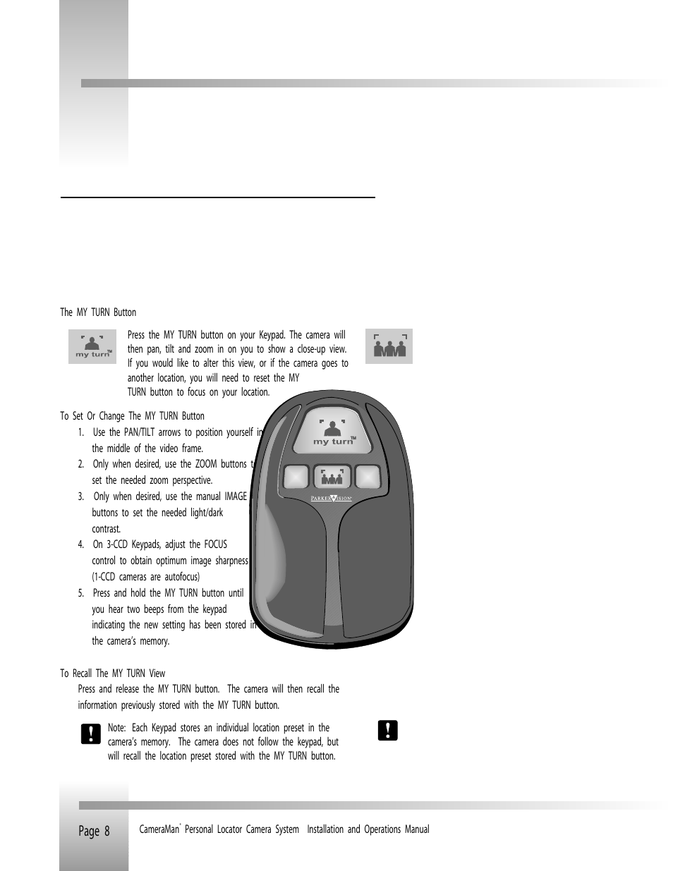 Using the keypad controls, Page 8 | Grass Valley Personal Locator System CameraMan User Manual | Page 11 / 17
