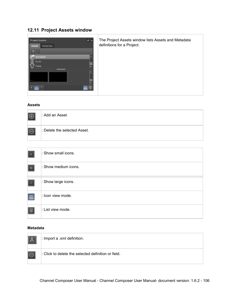 11 project assets window, Project assets window | Grass Valley Channel Composer v.1.6.2 User Manual | Page 107 / 112