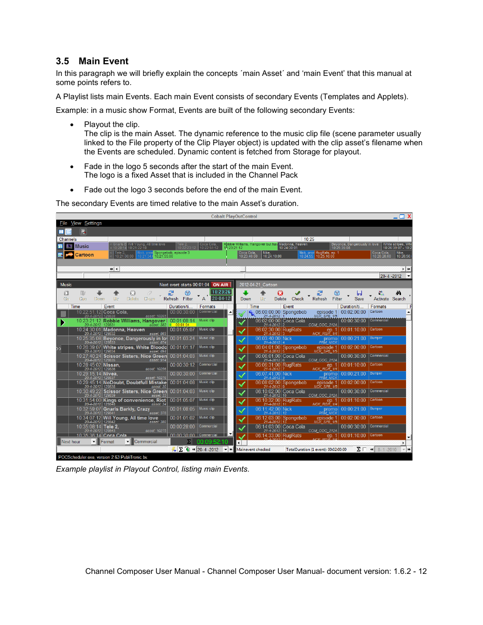 5 main event, Main event | Grass Valley Channel Composer v.1.6.2 User Manual | Page 13 / 112