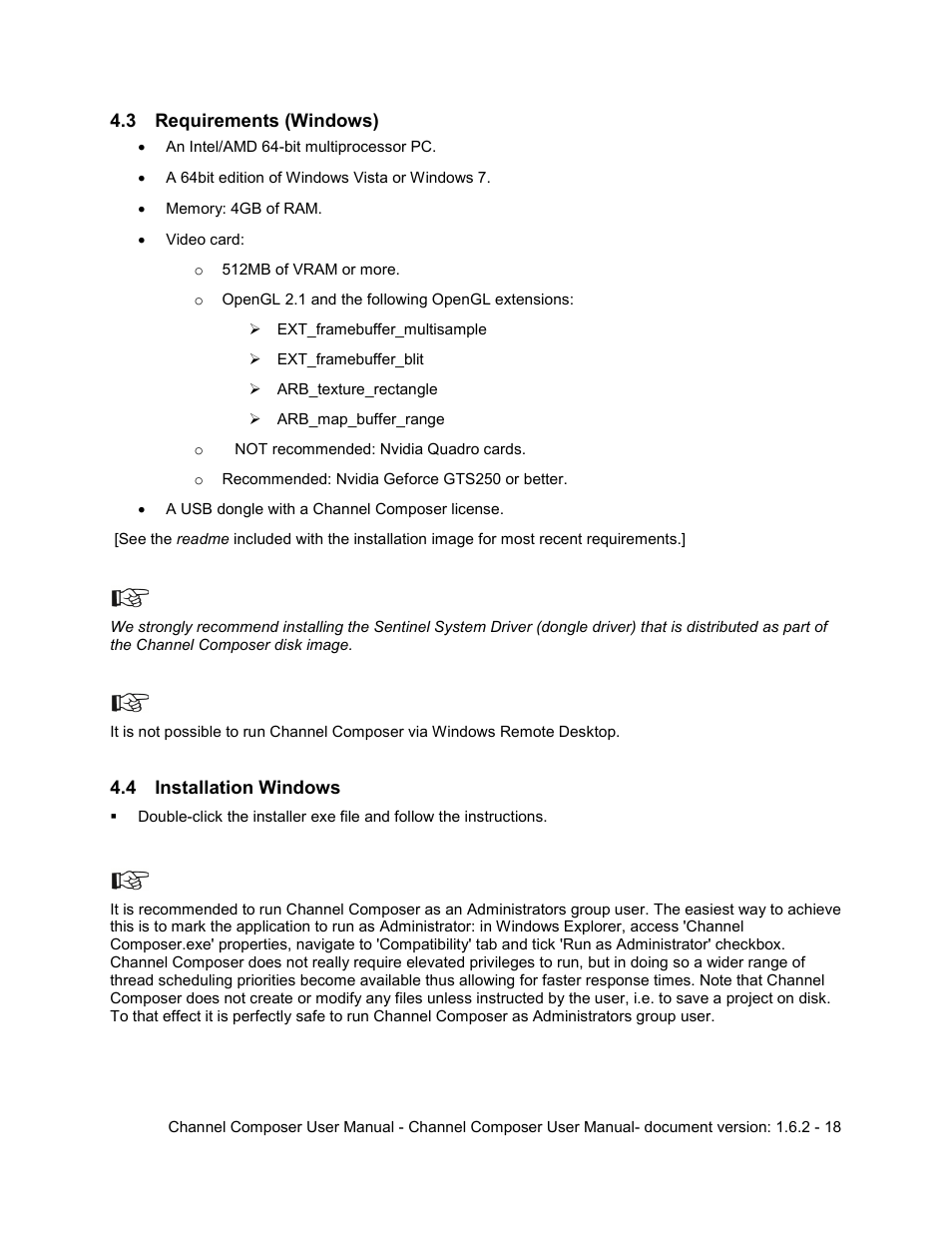 3 requirements (windows), 4 installation windows, Requirements (windows) | Installation windows | Grass Valley Channel Composer v.1.6.2 User Manual | Page 19 / 112