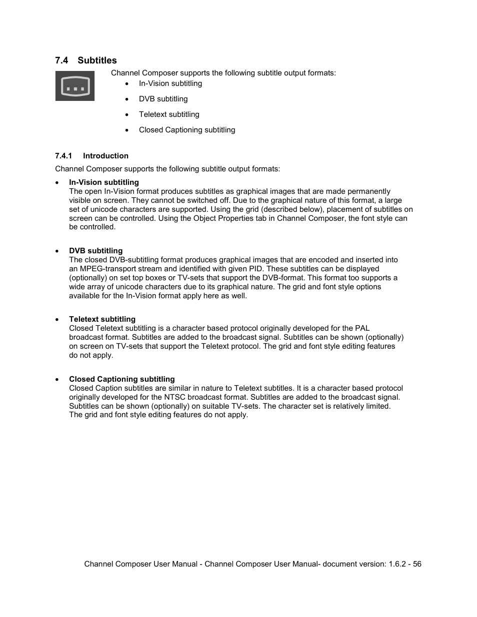 4 subtitles, 1 introduction, Subtitles | Grass Valley Channel Composer v.1.6.2 User Manual | Page 57 / 112