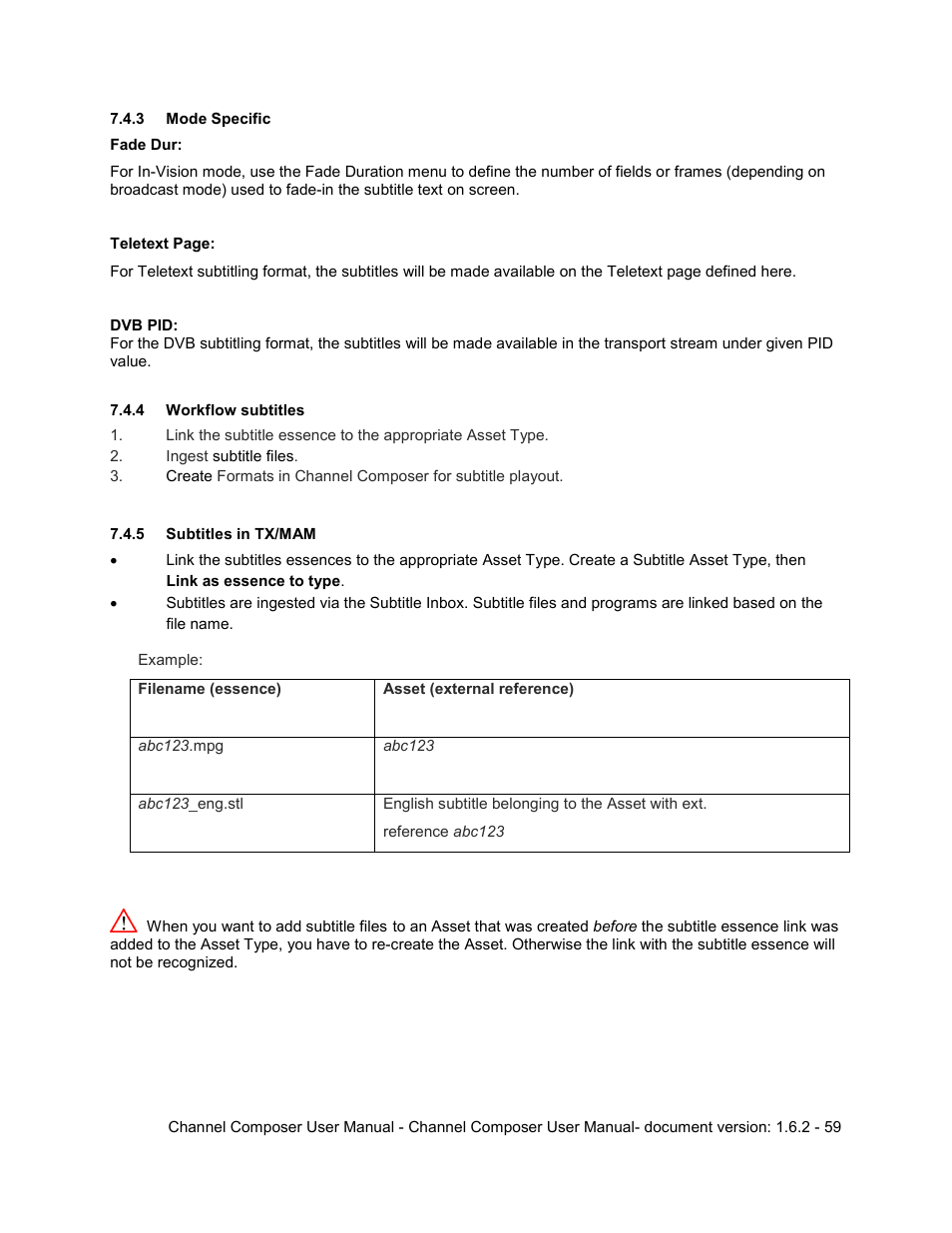 3 mode specific, 4 workflow subtitles, 5 subtitles in tx/mam | Grass Valley Channel Composer v.1.6.2 User Manual | Page 60 / 112