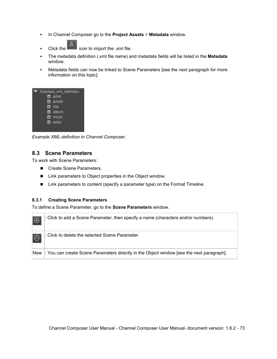 3 scene parameters, 1 creating scene parameters, Scene parameters | Grass Valley Channel Composer v.1.6.2 User Manual | Page 74 / 112