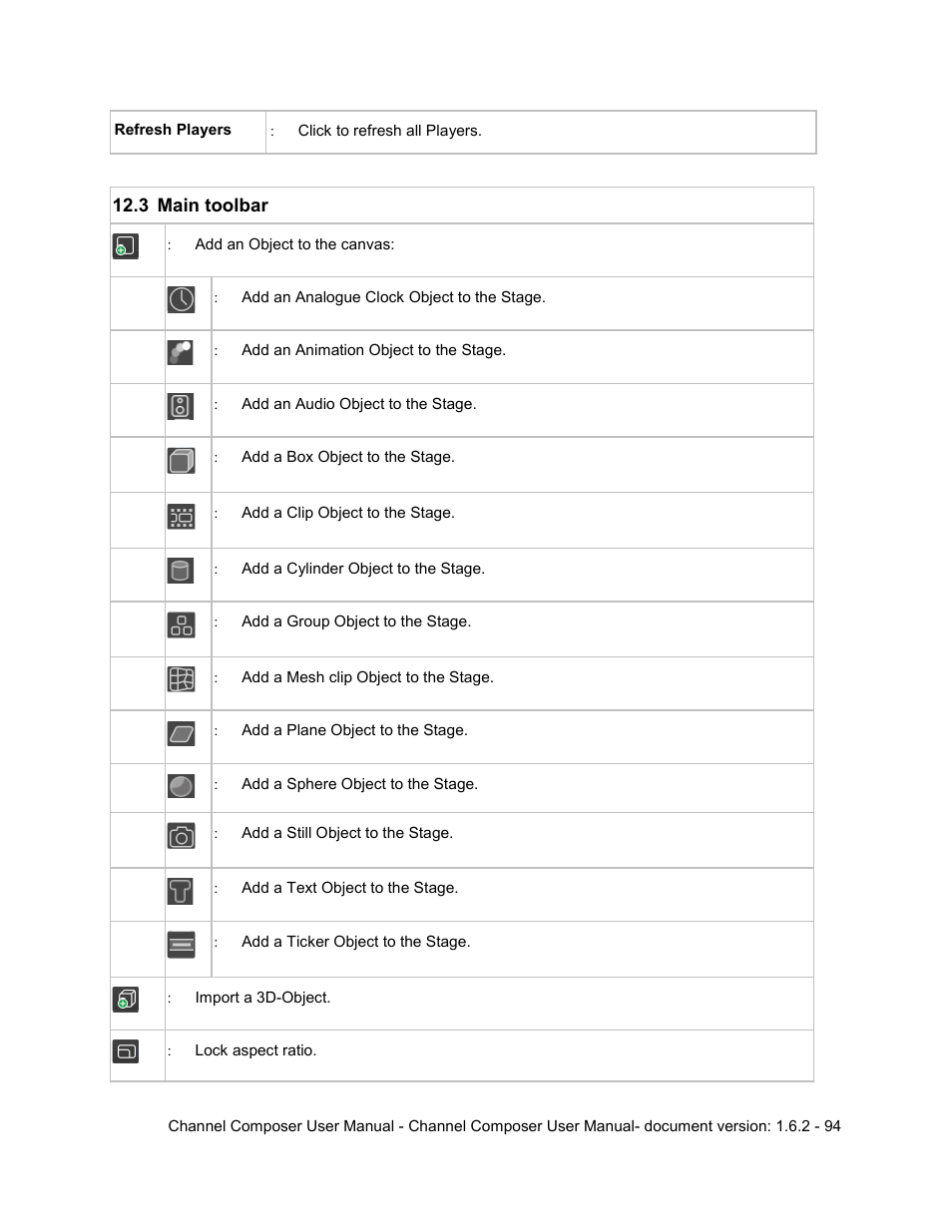 3 87bmain toolbar, Main toolbar | Grass Valley Channel Composer v.1.6.2 User Manual | Page 95 / 112