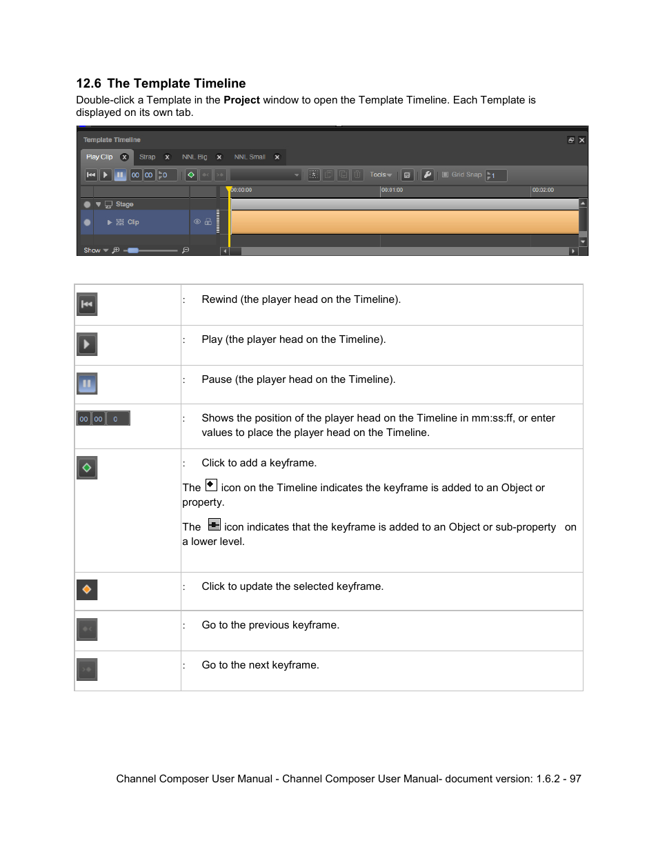 6 the template timeline, The template timeline | Grass Valley Channel Composer v.1.6.2 User Manual | Page 98 / 112