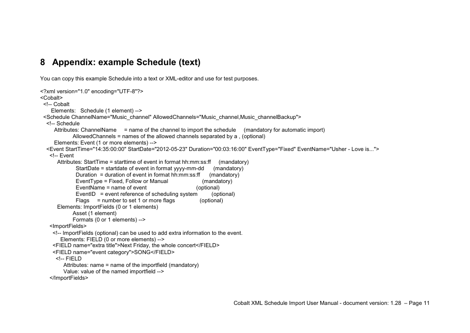 8 appendix: example schedule (text), Appendix: example schedule (text) | Grass Valley Schedule Importer User Manual | Page 11 / 14