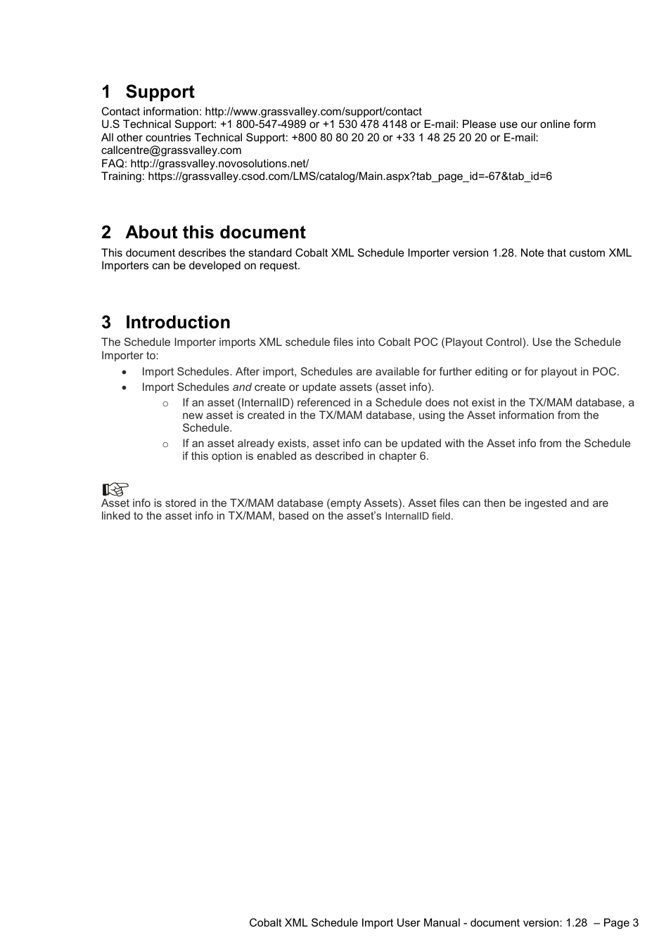1 support, 2 about this document, 3 introduction | Support, About this document, Introduction | Grass Valley Schedule Importer User Manual | Page 3 / 14