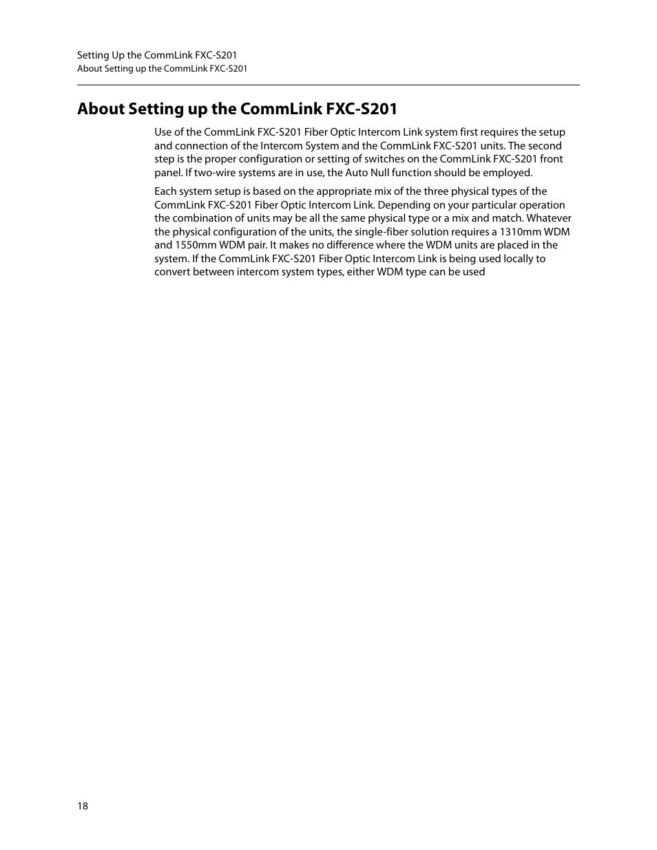 About setting up the commlink fxc-s201 | Grass Valley FXC-S201 User Manual | Page 22 / 37