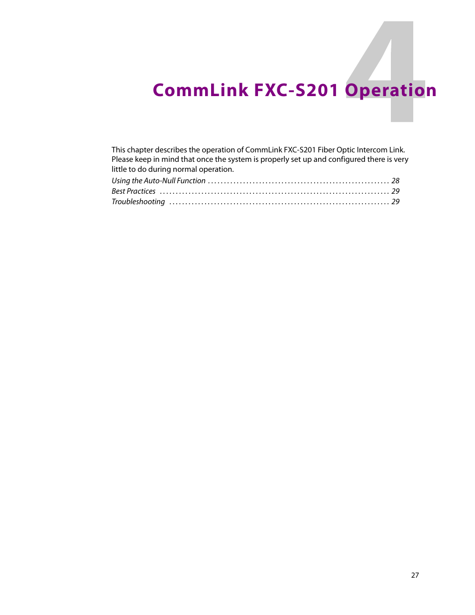 Commlink fxc-s201 operation, 4 commlink fxc-s201 operation | Grass Valley FXC-S201 User Manual | Page 31 / 37