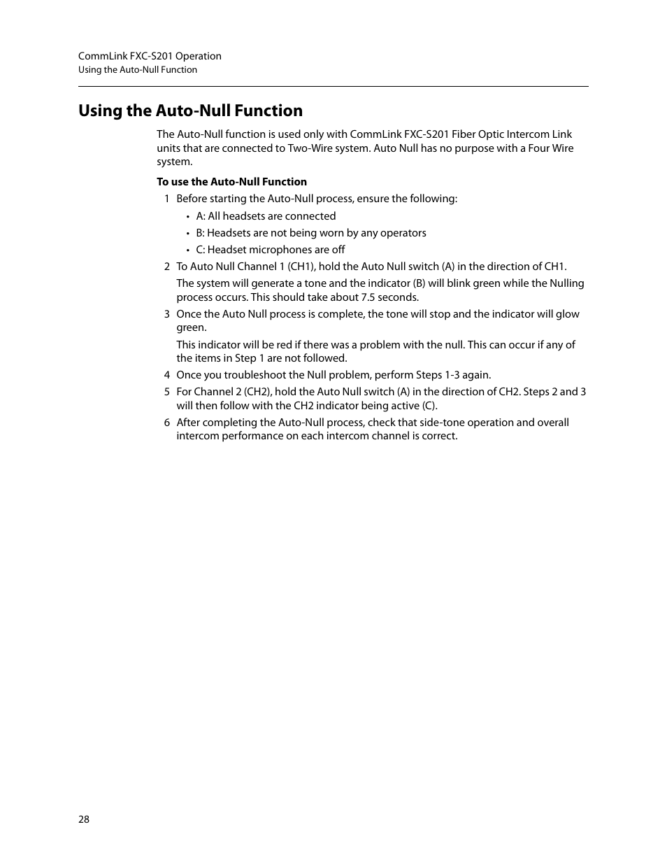 Using the auto-null function, Using the auto, Null function | Grass Valley FXC-S201 User Manual | Page 32 / 37