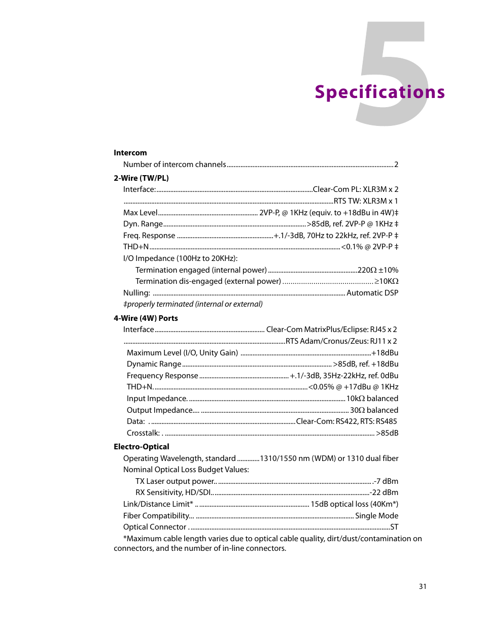 Specifications | Grass Valley FXC-S201 User Manual | Page 35 / 37