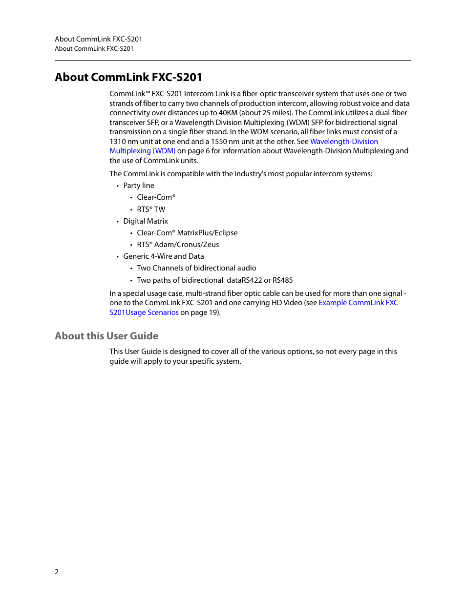 About commlink fxc-s201, About this user guide | Grass Valley FXC-S201 User Manual | Page 6 / 37