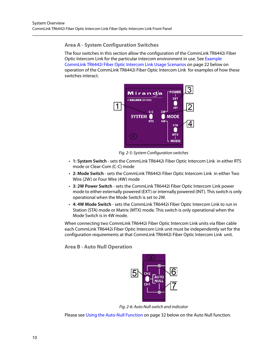 Area a - system configuration switches, Area b - auto null operation | Grass Valley TR6442i User Manual | Page 14 / 51