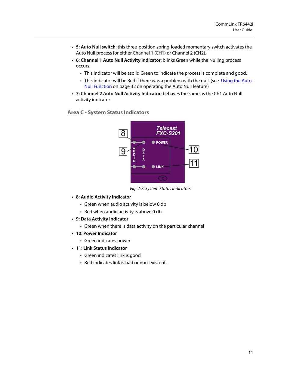Area c - system status indicators | Grass Valley TR6442i User Manual | Page 15 / 51