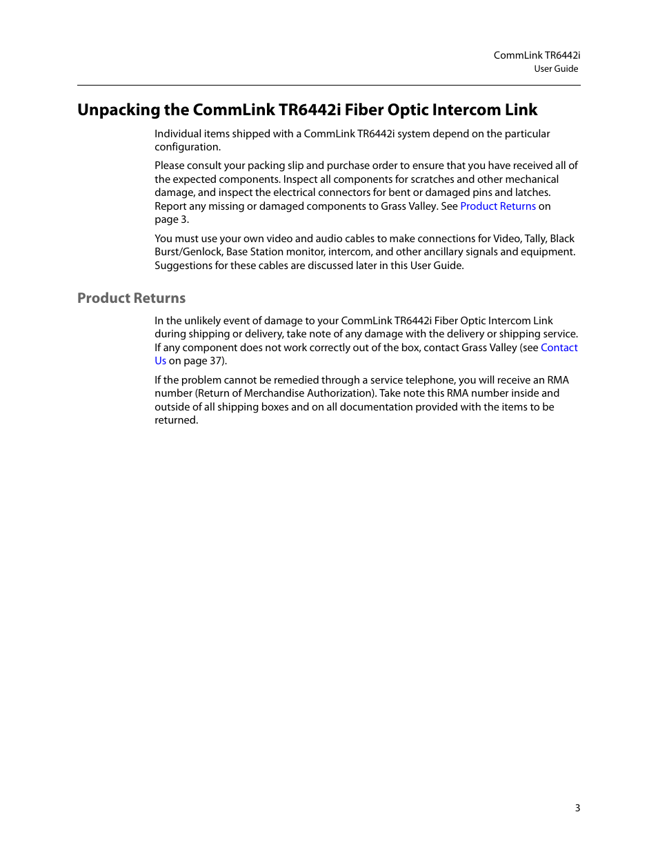 Product returns | Grass Valley TR6442i User Manual | Page 7 / 51