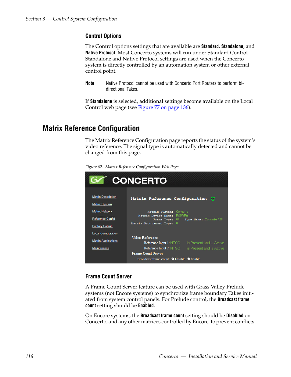 Matrix reference configuration | Grass Valley Concerto Routing Matrix v.1.8.1 User Manual | Page 116 / 190