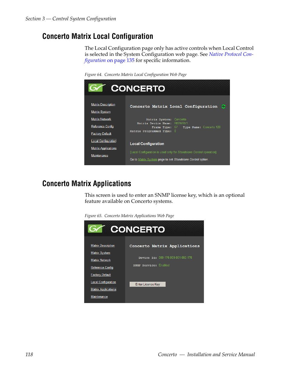 Concerto matrix local configuration, Concerto matrix applications | Grass Valley Concerto Routing Matrix v.1.8.1 User Manual | Page 118 / 190
