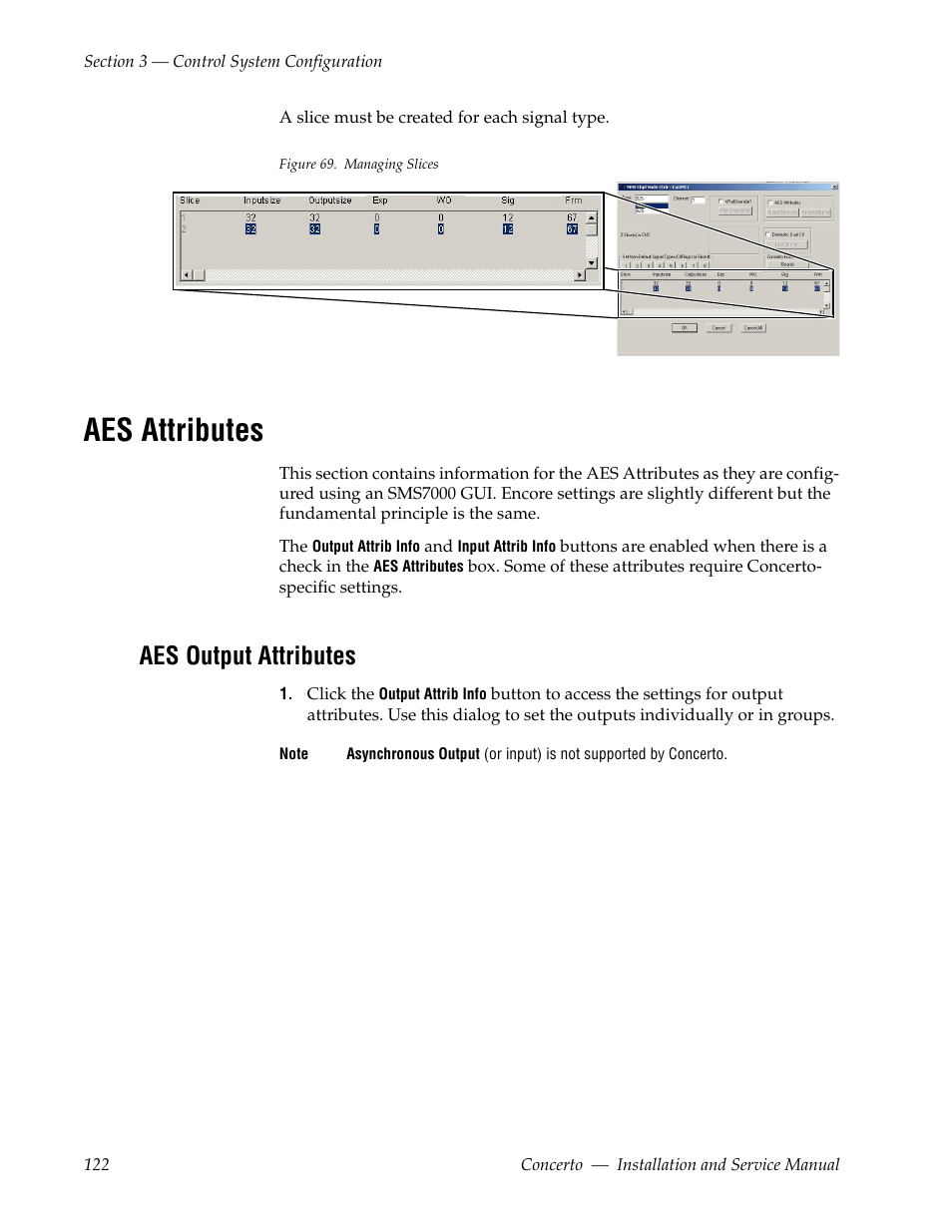 Aes attributes, Aes output attributes, Figure 69 | Grass Valley Concerto Routing Matrix v.1.8.1 User Manual | Page 122 / 190