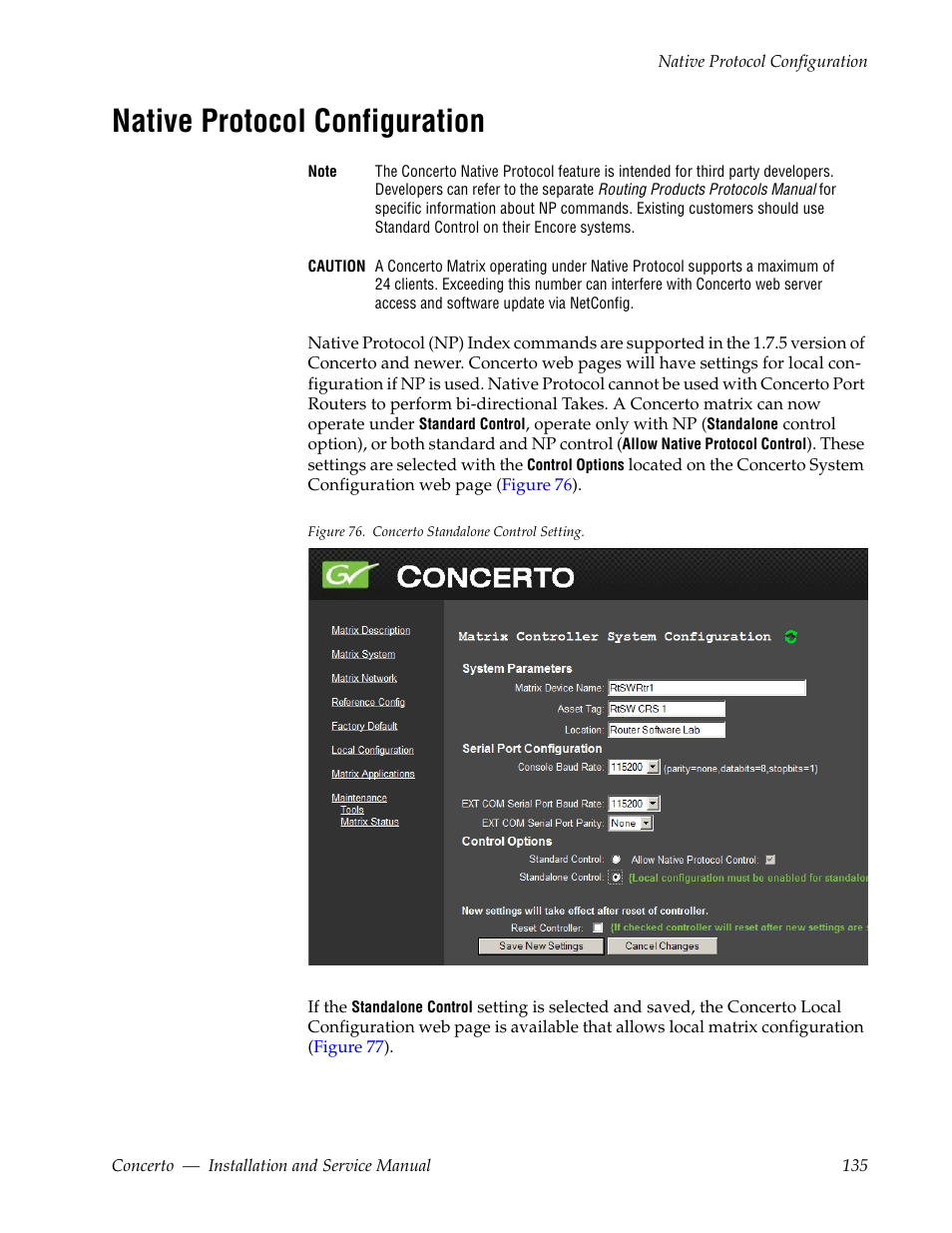 Native protocol configuration | Grass Valley Concerto Routing Matrix v.1.8.1 User Manual | Page 135 / 190