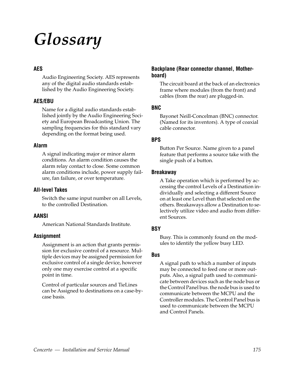 Glossary | Grass Valley Concerto Routing Matrix v.1.8.1 User Manual | Page 175 / 190