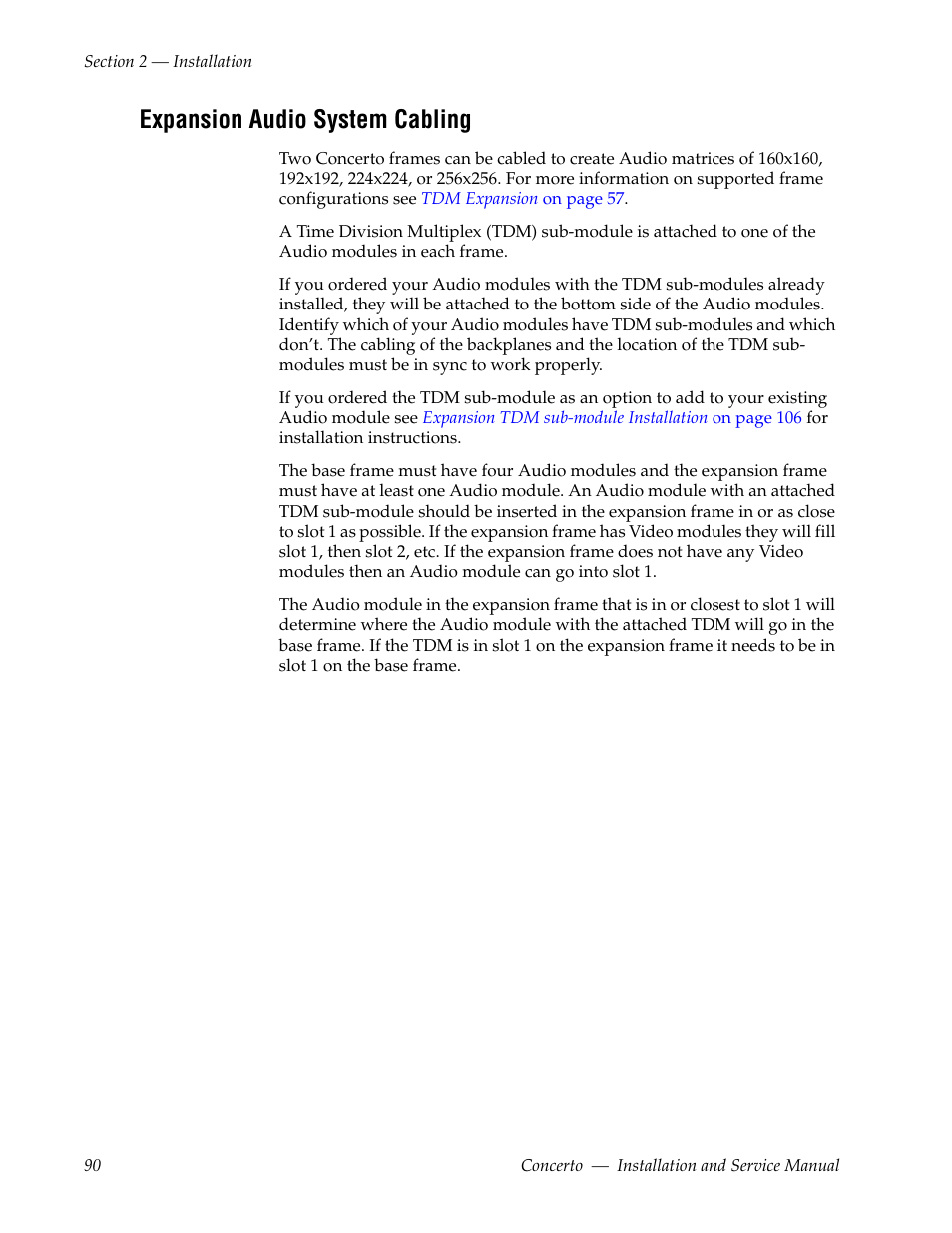 Expansion audio system cabling | Grass Valley Concerto Routing Matrix v.1.8.1 User Manual | Page 90 / 190