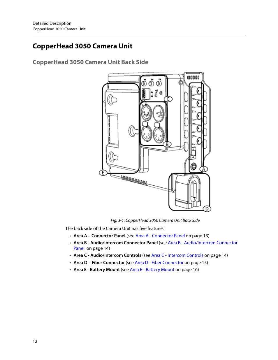 Copperhead 3050 camera unit, Copperhead 3050 camera unit back side | Grass Valley 3050 CopperHead User Manual | Page 18 / 93