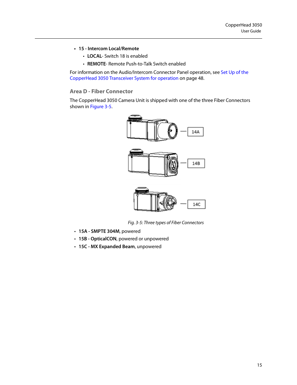 Area d - fiber connector, Area d - fiber, Connector | Grass Valley 3050 CopperHead User Manual | Page 21 / 93