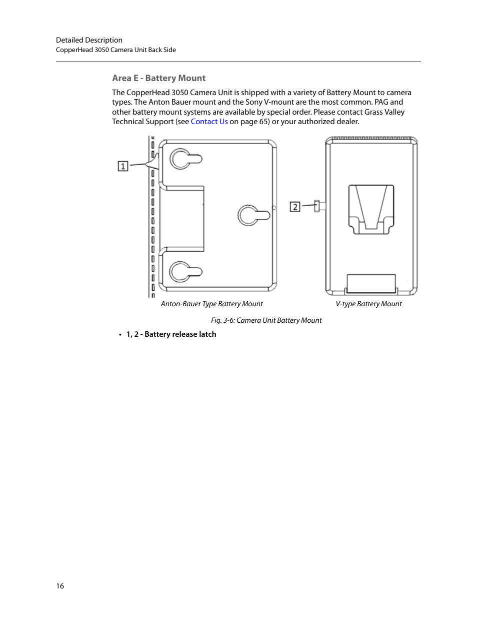 Area e - battery mount | Grass Valley 3050 CopperHead User Manual | Page 22 / 93