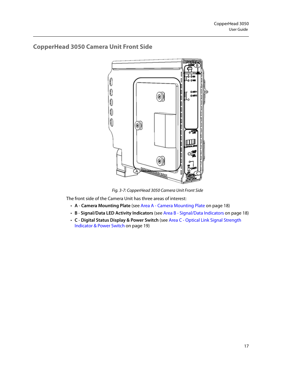 Copperhead 3050 camera unit front side | Grass Valley 3050 CopperHead User Manual | Page 23 / 93