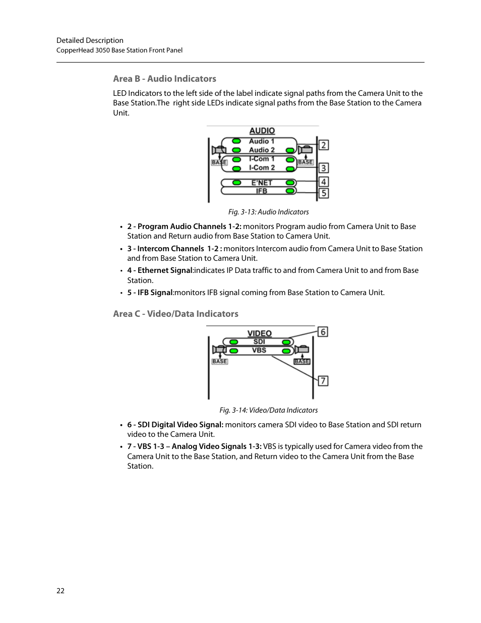 Area b - audio indicators, Area c - video/data indicators | Grass Valley 3050 CopperHead User Manual | Page 28 / 93