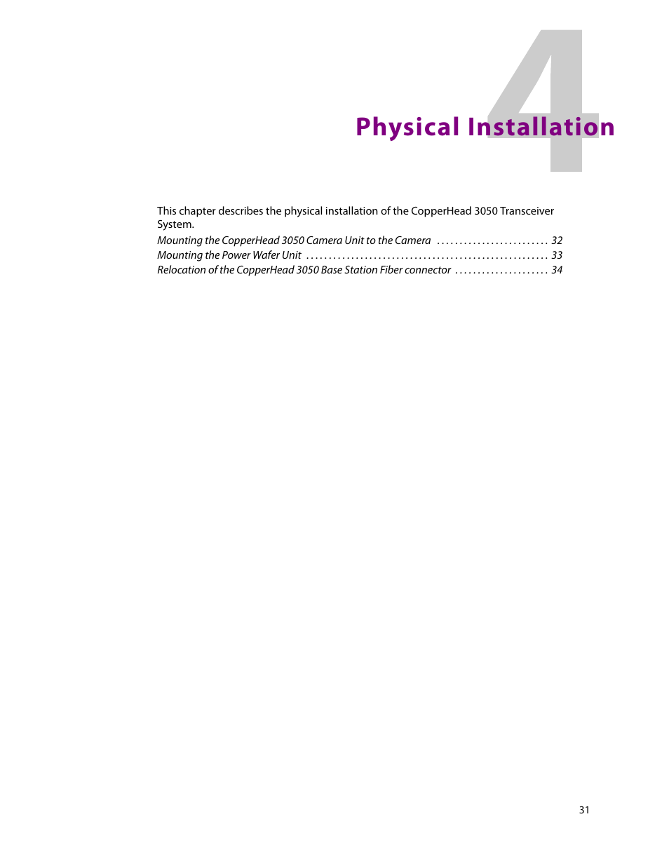 Physical installation, 4 physical installation | Grass Valley 3050 CopperHead User Manual | Page 37 / 93