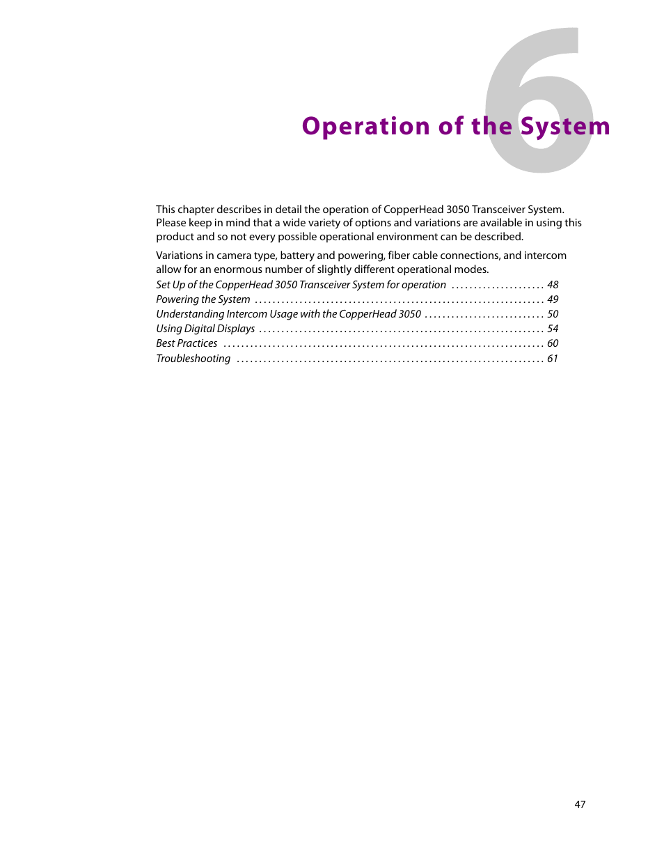 Operation of the system, 6 operation of the system | Grass Valley 3050 CopperHead User Manual | Page 53 / 93