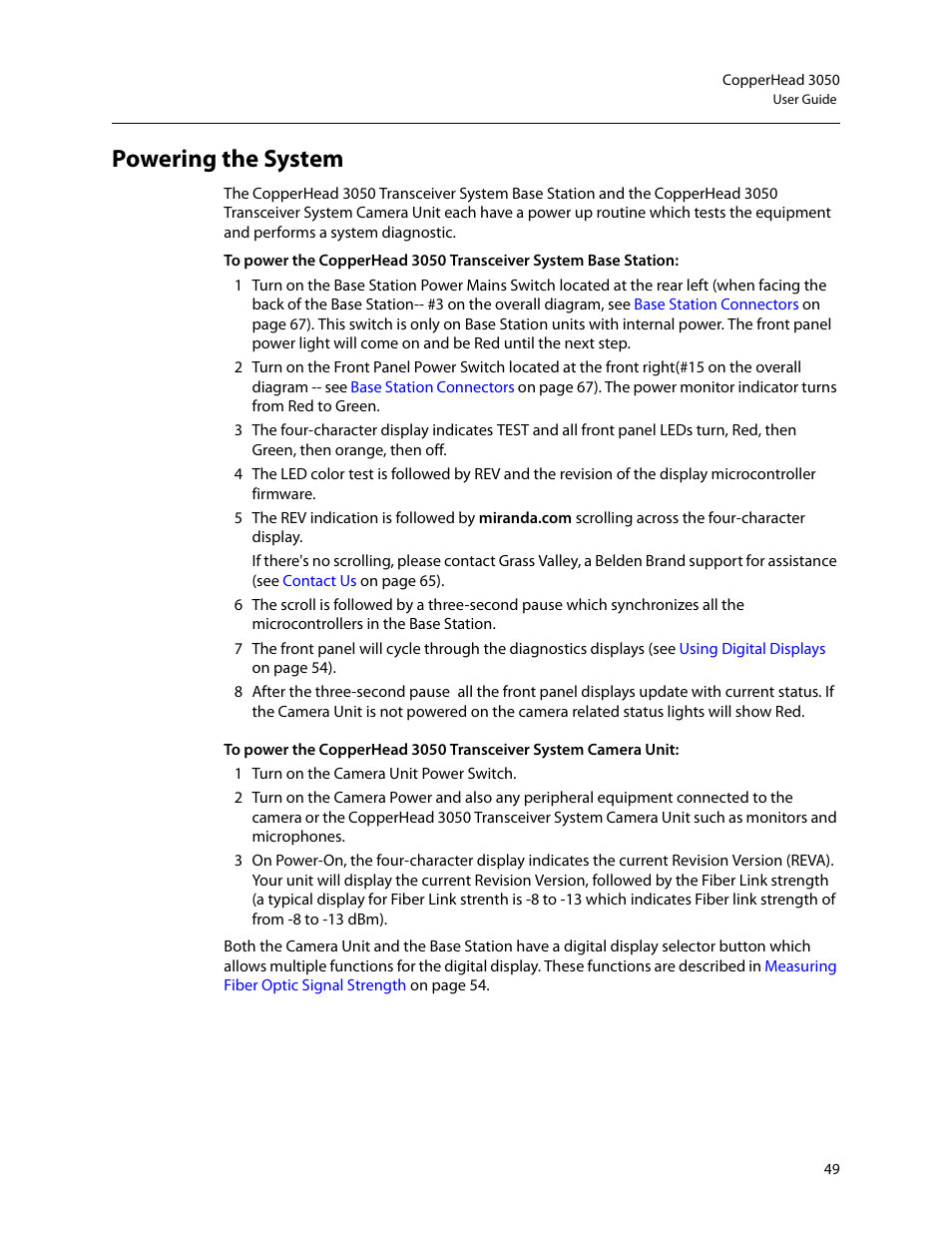 Powering the system | Grass Valley 3050 CopperHead User Manual | Page 55 / 93