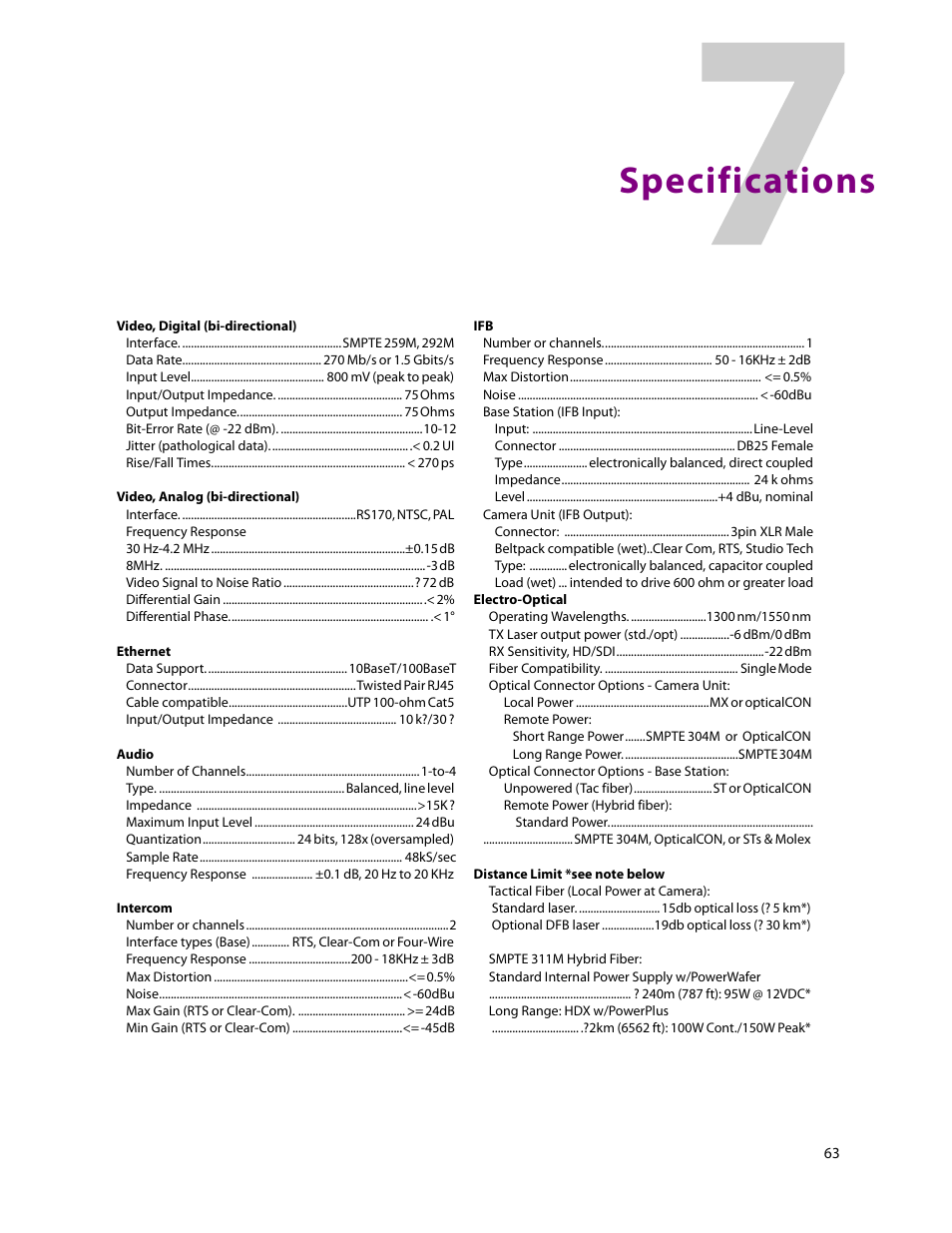 Specifications, 7 specifications | Grass Valley 3050 CopperHead User Manual | Page 69 / 93