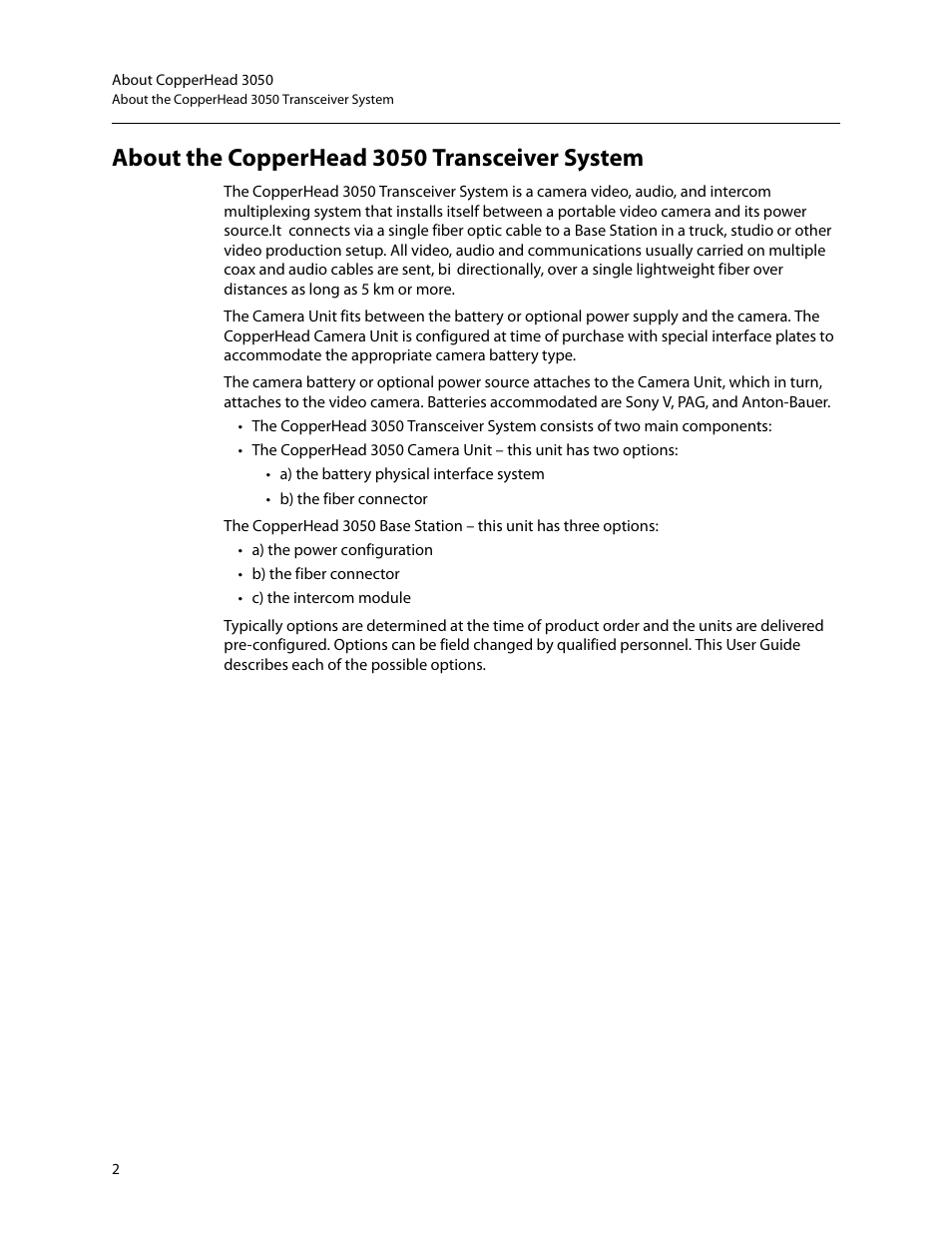 About the copperhead 3050 transceiver system | Grass Valley 3050 CopperHead User Manual | Page 8 / 93