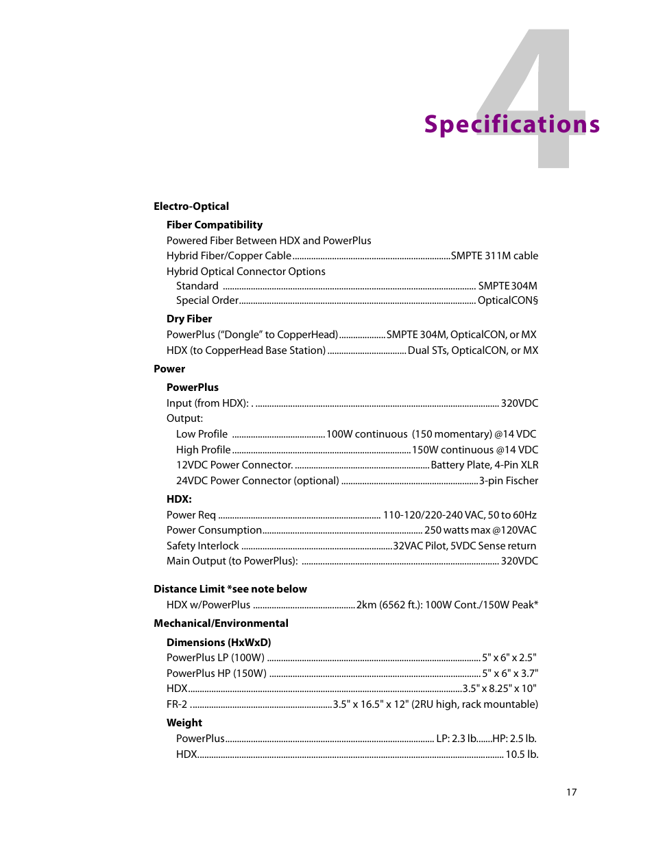 4 specifications, Specifications | Grass Valley 3000 PowerPlus User Manual | Page 21 / 31