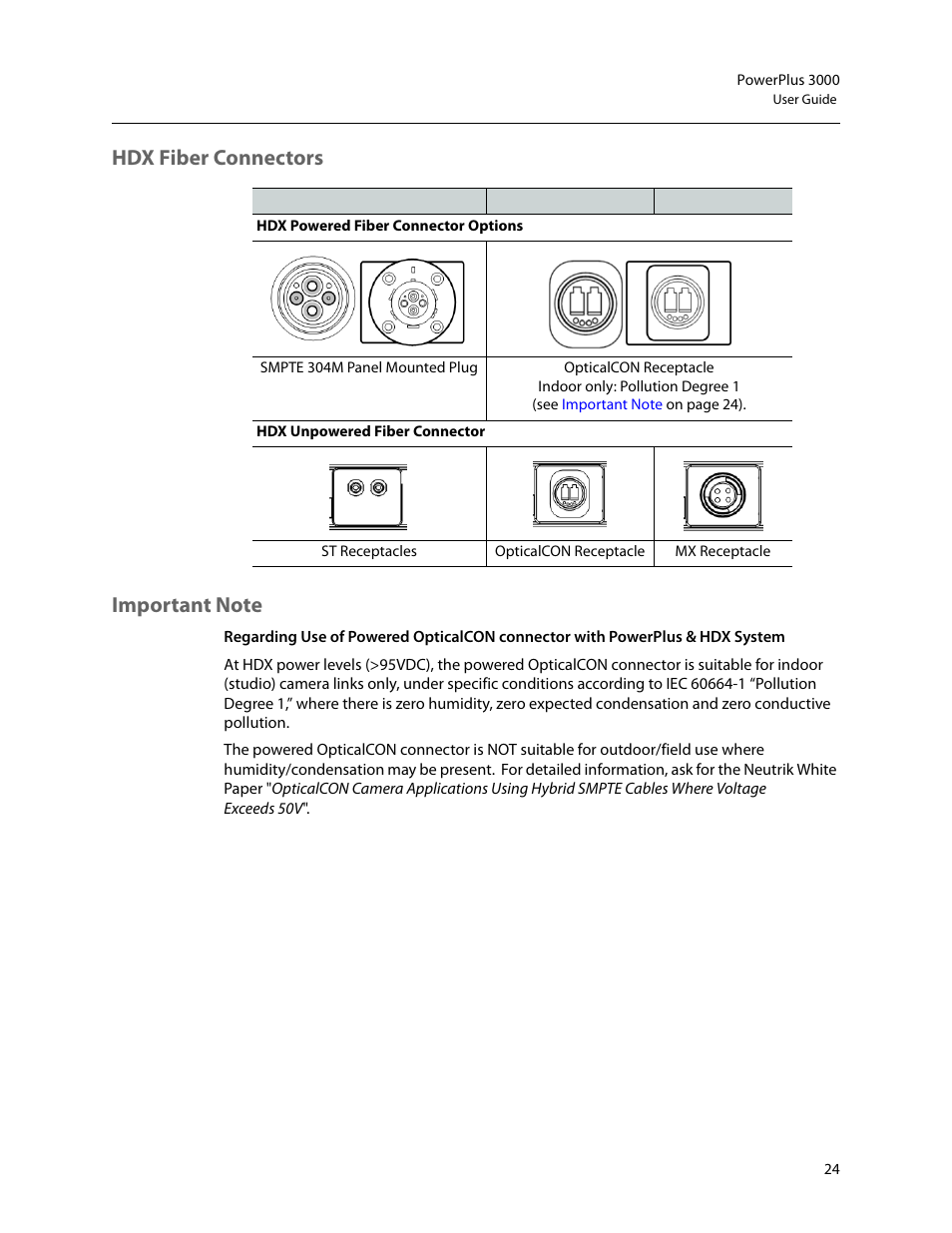 Hdx fiber connectors important note, Important note, S only (see | Grass Valley 3000 PowerPlus User Manual | Page 28 / 31