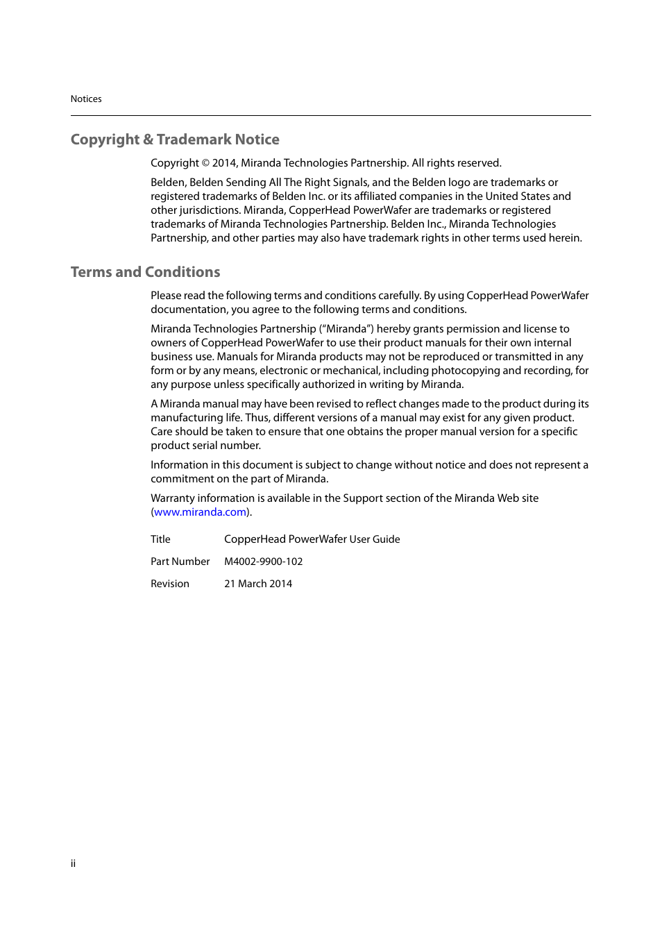 Copyright & trademark notice, Terms and conditions | Grass Valley CopperHead PowerWafer User Manual | Page 2 / 46