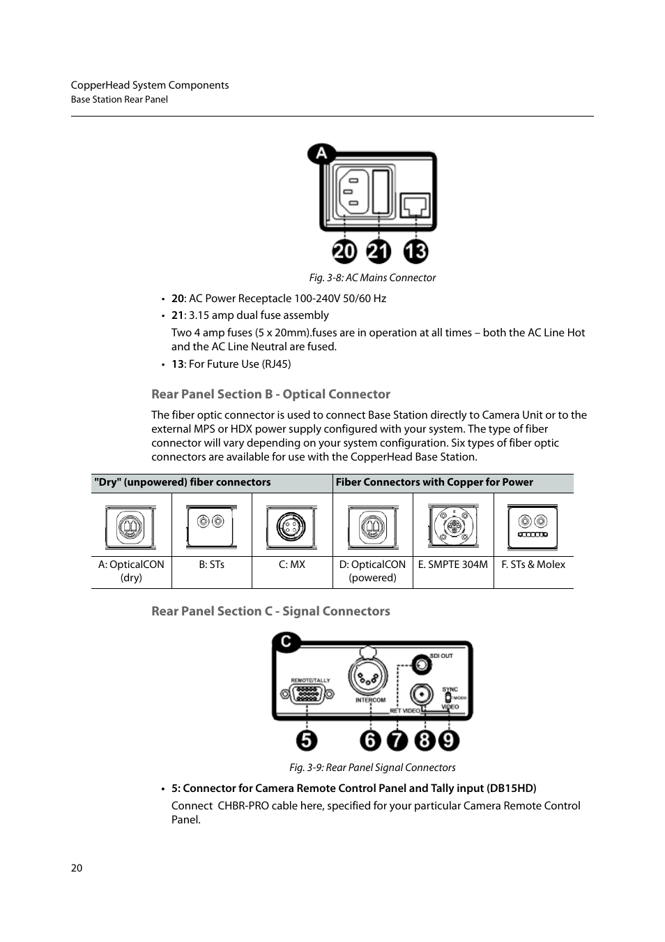 Ors (see, Rear panel section b - optical connector, Rear panel section c - signal connectors | Grass Valley CopperHead PowerWafer User Manual | Page 24 / 46