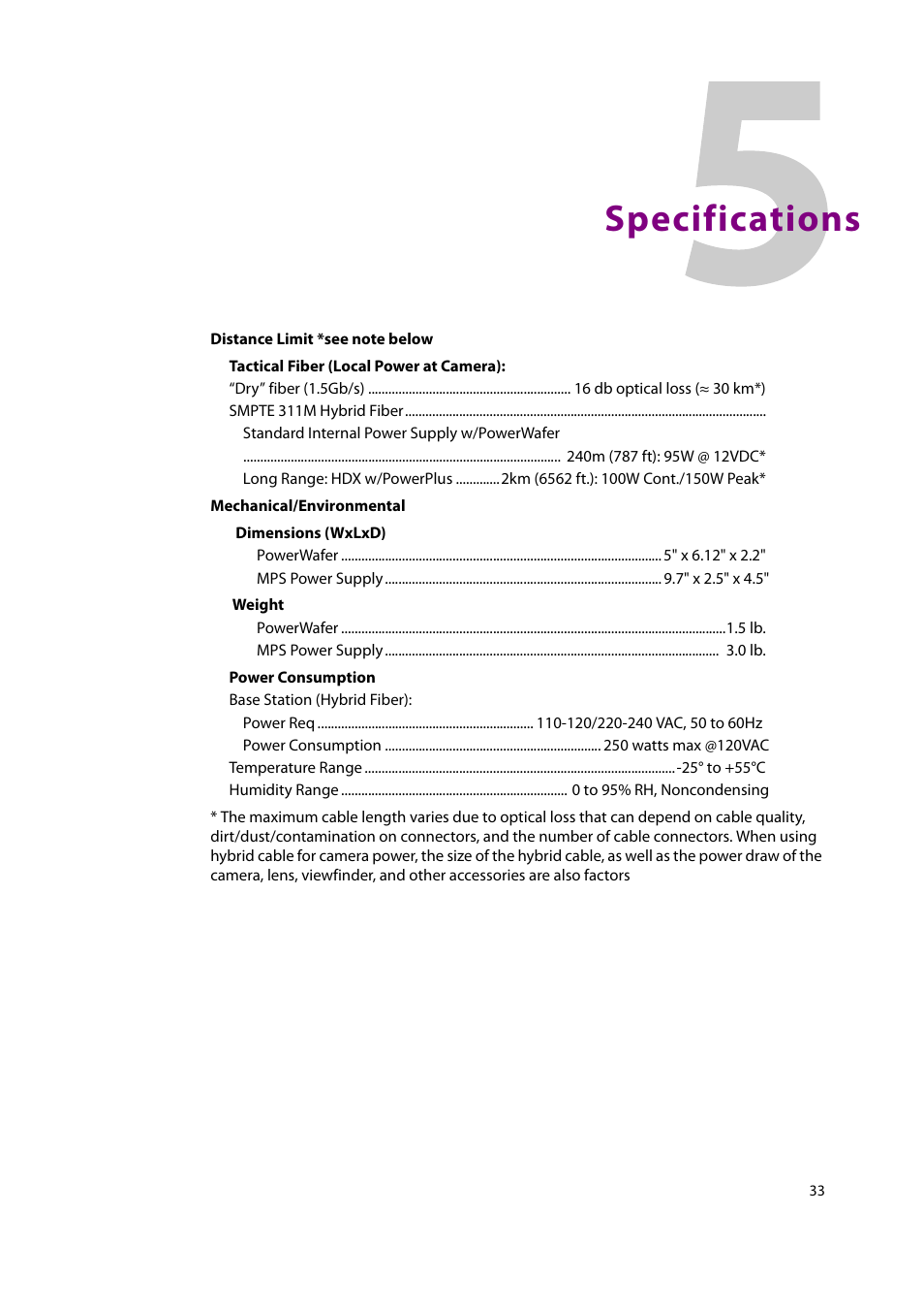 5 specifications, Specifications | Grass Valley CopperHead PowerWafer User Manual | Page 37 / 46